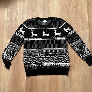 Old Navy Black and White Deer Pattern Crewneck Sweater